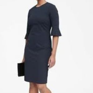 Banana Republic Navy Sheath Ruffle Sleeve Dress